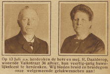 871295 Dubbelportret van het echtpaar H. Daalderop (Valkstraat 34) te Utrecht, dat 40 jaar getrouwd is.